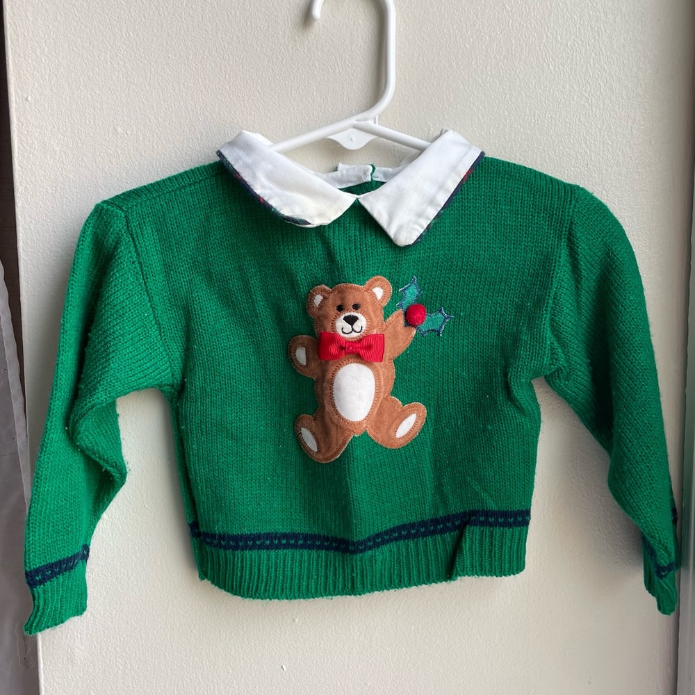 GOOD LAD GREEN CHRISTMAS TEDDY BEAR ACCENT SWEATER SIZE 3/6 MONTHS